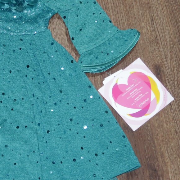 NWT Toddler Girls Youngland Teal Green Sparkly Sequin & Tulle Holiday Dress 2T - Picture 3 of 4
